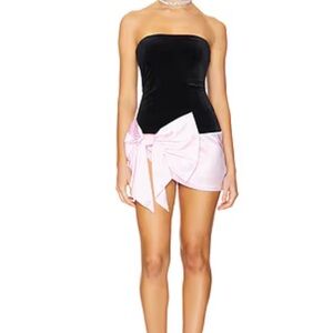 Black and Pink Strapless Dress with Bow